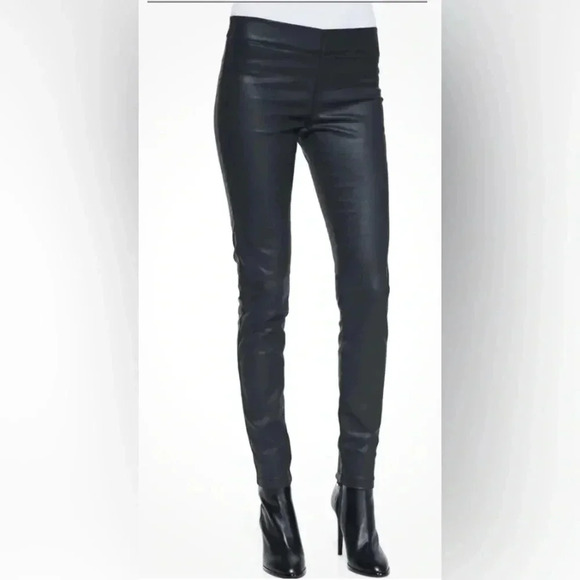 Woman JOSEPH black Coated Denim Legging Sz 40 Large US 8 EUC Skinny Stretch
